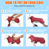 DoggieKit Dog Winter Coat, Waterproof Warm Jacket with Harness Built in, Reflective Cold Weather Doggie Vest, Windproof Turtleneck Pet Snowsuit, Adjustable Puffer Jacket for Large Dogs, Red 6XL