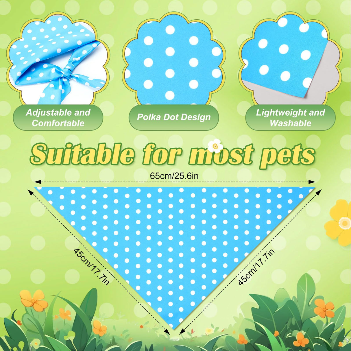 Sanwuta 50 Pcs Easter Polka Dot Dog Bandanas Bulk Pastel Polka Dots Bandanas for Dogs Triangle Kerchief Bib Scarf Set for Pet Costume Photo Props Accessories Pet Shops Adoption Events, 5 Styles