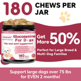 Glucosamine for Dogs - Joint Supplement for Dogs with Chondroitin, MSM, Omega 3, Hemp, Turmeric for Dog Joint Pain Relief, Dog Joint Supplement with Calcium Support Cartilage & Bone Health, 180 Chews