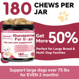 Glucosamine for Dogs - Joint Supplement for Dogs with Chondroitin, MSM, Omega 3, Hemp, Turmeric for Dog Joint Pain Relief, Dog Joint Supplement with Calcium Support Cartilage & Bone Health, 180 Chews