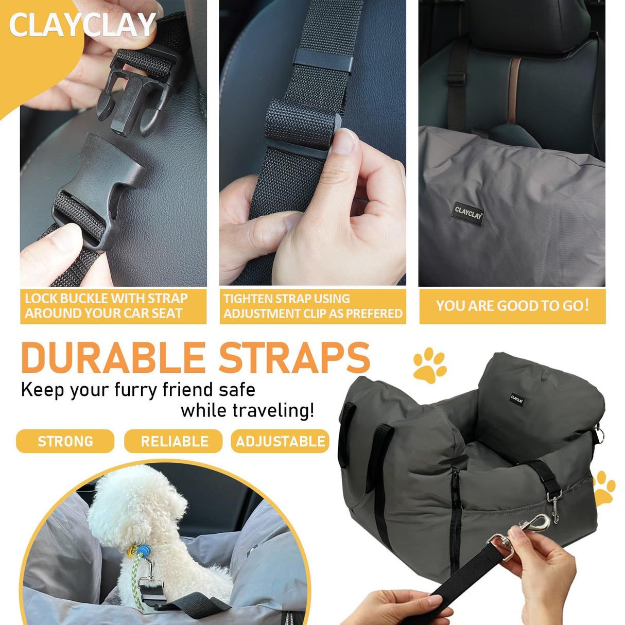 4-in-1 Dog Car Seat, Convertible Pet Booster Seat for Small Medium Dogs Up to 25lbs, Portable Travel Bed Sofa Pad with Safety Strap & Foldable Storage for Car Home Use