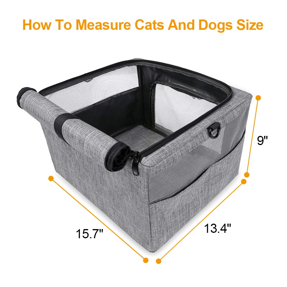 Beelike Dog Cat Car Seat, Collapsible Cat Puppy Car Carrier with Metal Frame, Travel Bag for Small Medium Pet up to 15 lbs