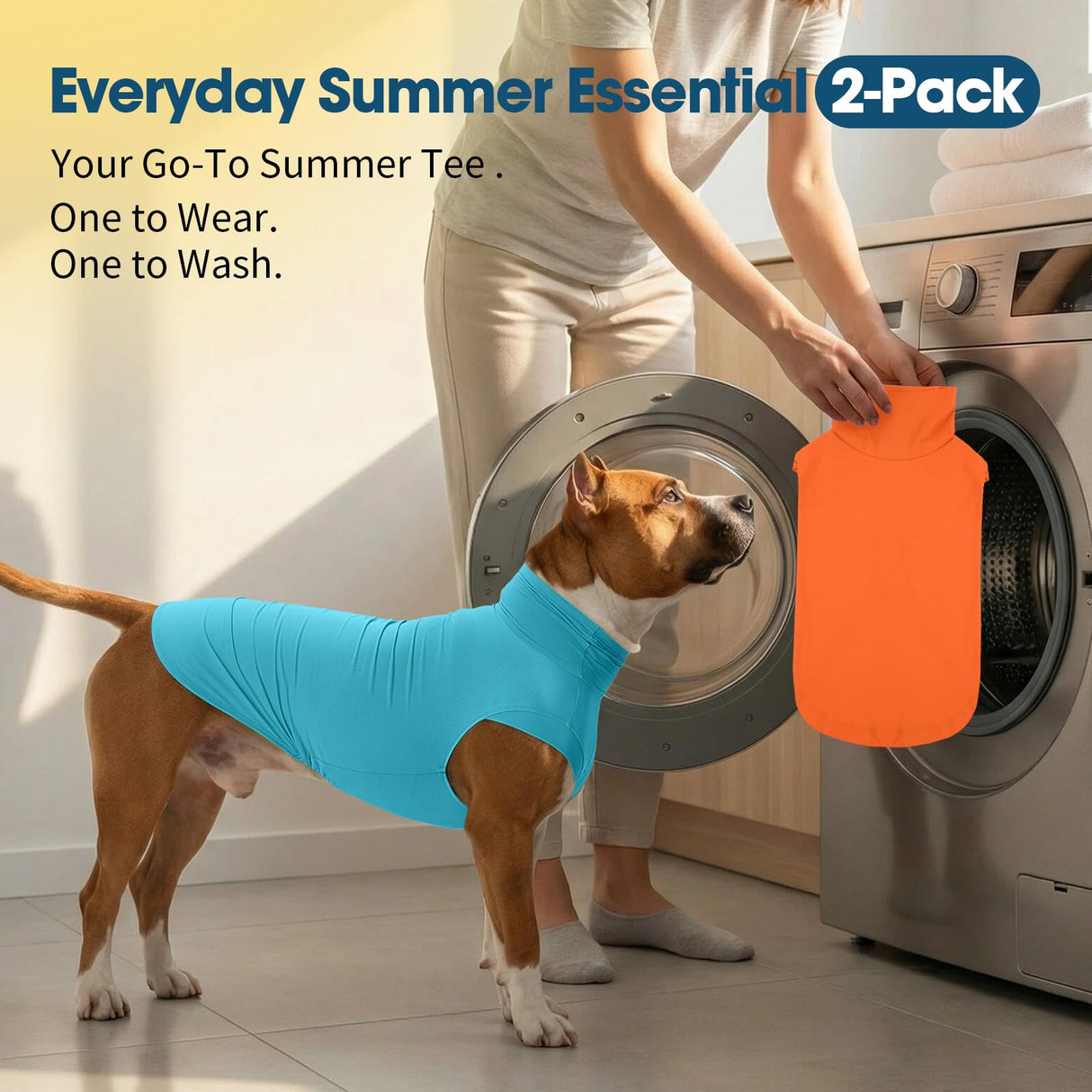 ROZKITCH 2 Pack Cooling Dog Shirt, Breathable Sun Protection T-Shirts, Pet Summer Vest, Quick Dry Dog Summer Clothes Beach Hiking Wailking for Large Dogs Boy Girl Orange&Blue 2XL