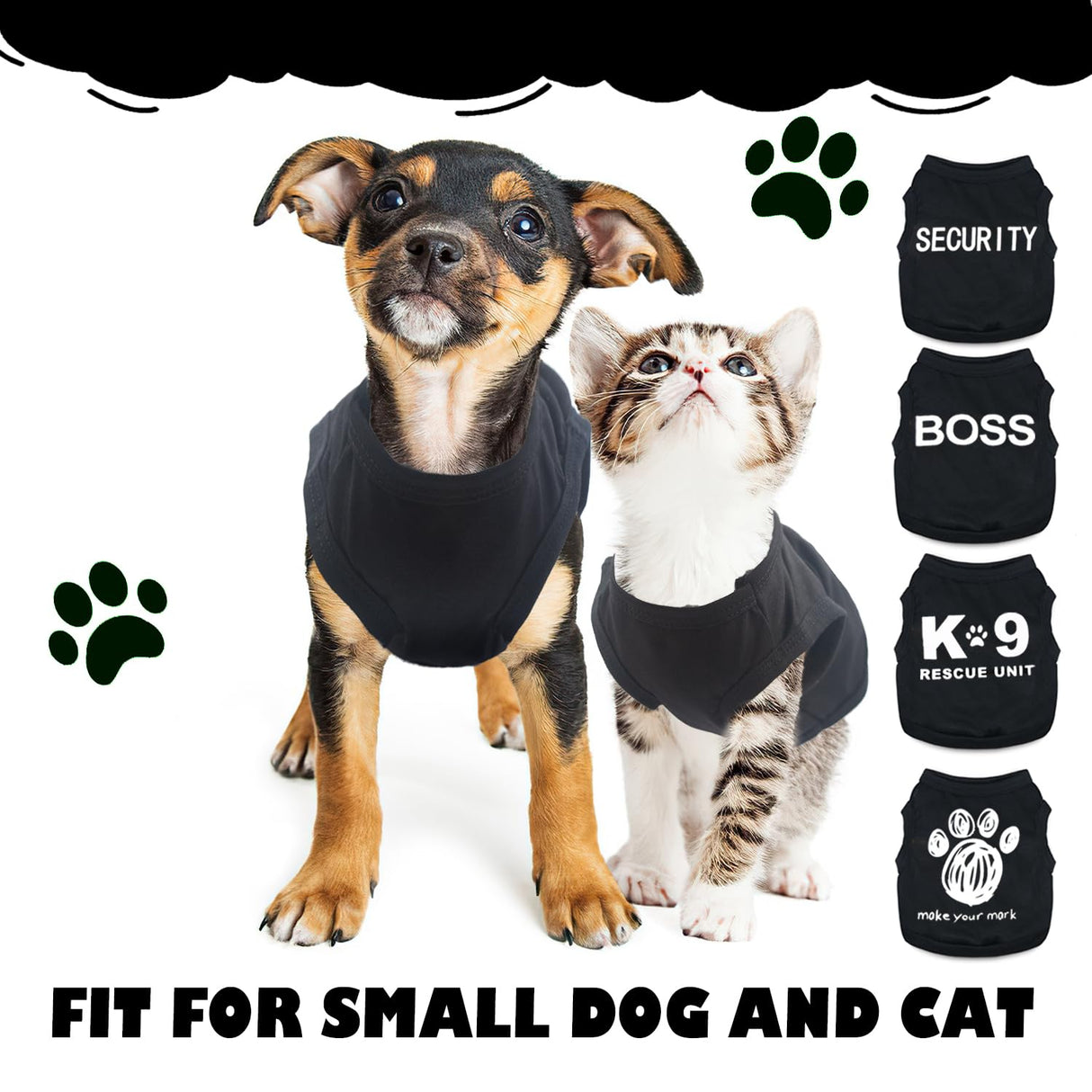4-Pack Dog Clothes for Small Dogs Boy Male Summer Black Letter Security Puppy Shirts Cute Cool Breathable Clothes for Chihuahua Yorkie Shih Tzu Dachshund Pet Cat Outfit Clothing, Medium