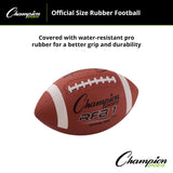 Champion Sports Rubber Football – Durable All-Weather Football with Enhanced Grip - Backyard Play & Training - Official Size