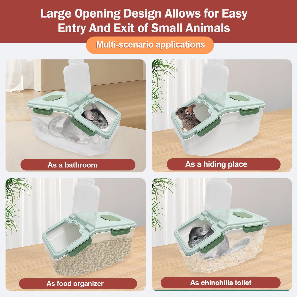 Arfubye Large Chinchilla Sand Bath Container Kit Plastic Chinchillas Dust Bath House with Sand Cup and Sand Shovel Hamster Shower Room for Hedgehog Guinea Pig Squirrel and Other Small Animals(Green)