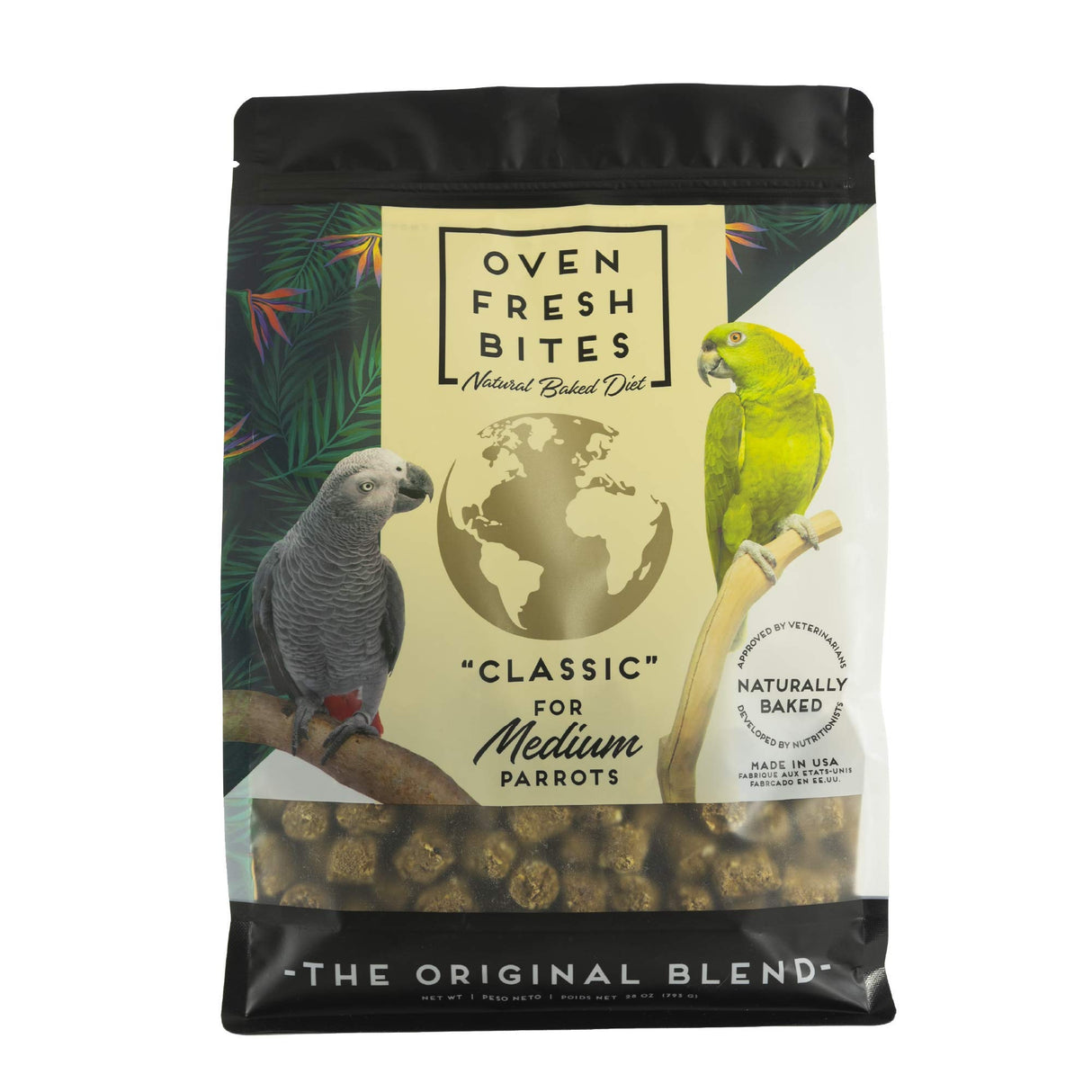 Oven Fresh Bites Natural Baked Avian Diet, All-Natural Bird Food, Whole Grain, Medium Parrot, 28 Oz