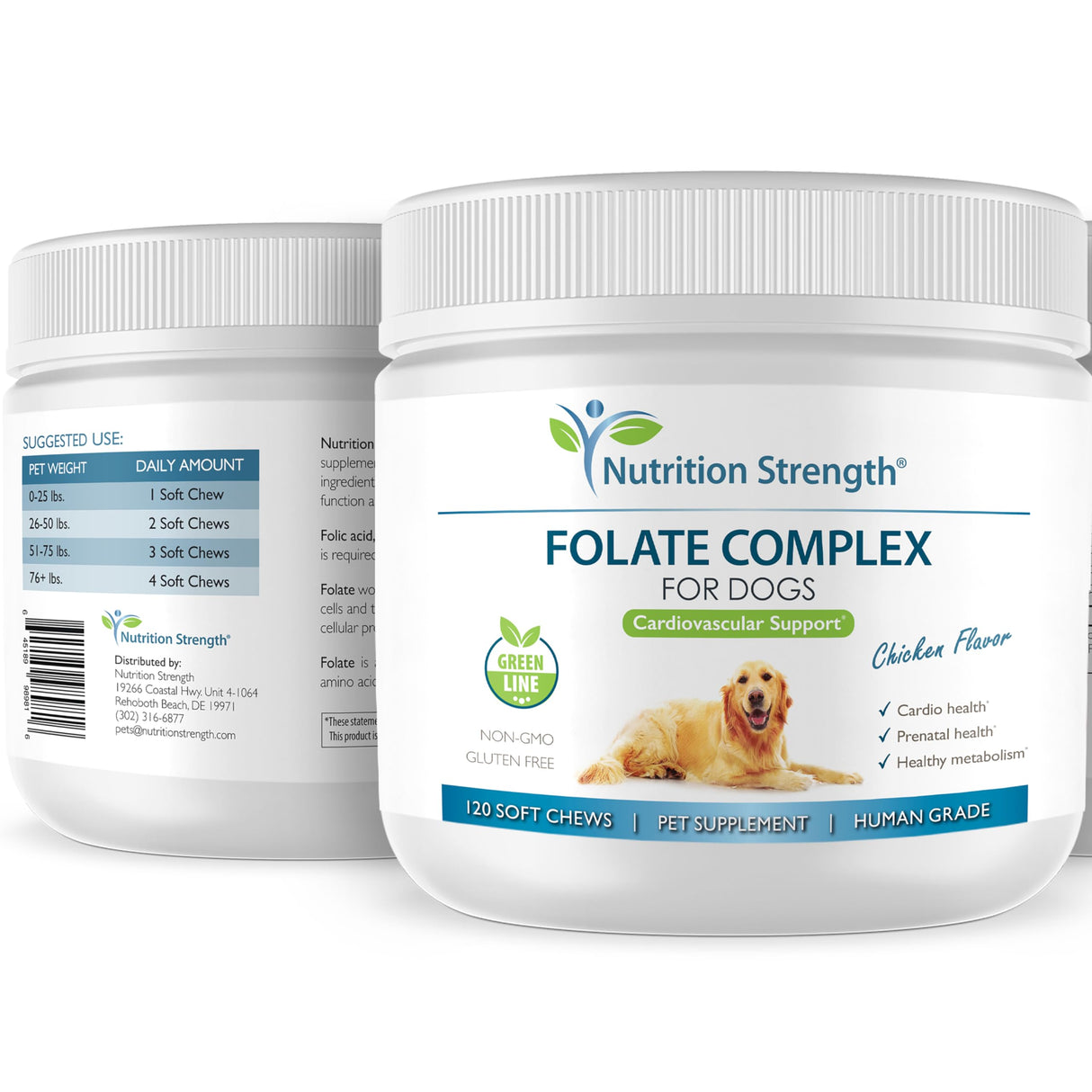 Nutrition Strength Folate for Dogs to Promote Cardiovascular & Prenatal Health, Support DNA Synthesis & Cell Maintenance, Folic Acid for Dogs with Zinc, Biotin, Iron & Vitamin B12, 120 Soft Chews