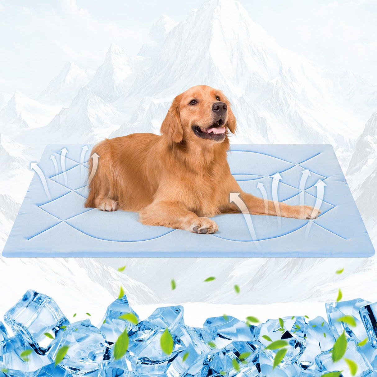 Tivray Dog Cooling Mat, 48'' × 28'' Large, Self-Cooling Mat for Dog Reversible (Cool & Warm), Double-Sided Pet Cool Pads for Crate, Kennel, Machine Washable Summer Blanket, Non-Gel, Blue + Grey