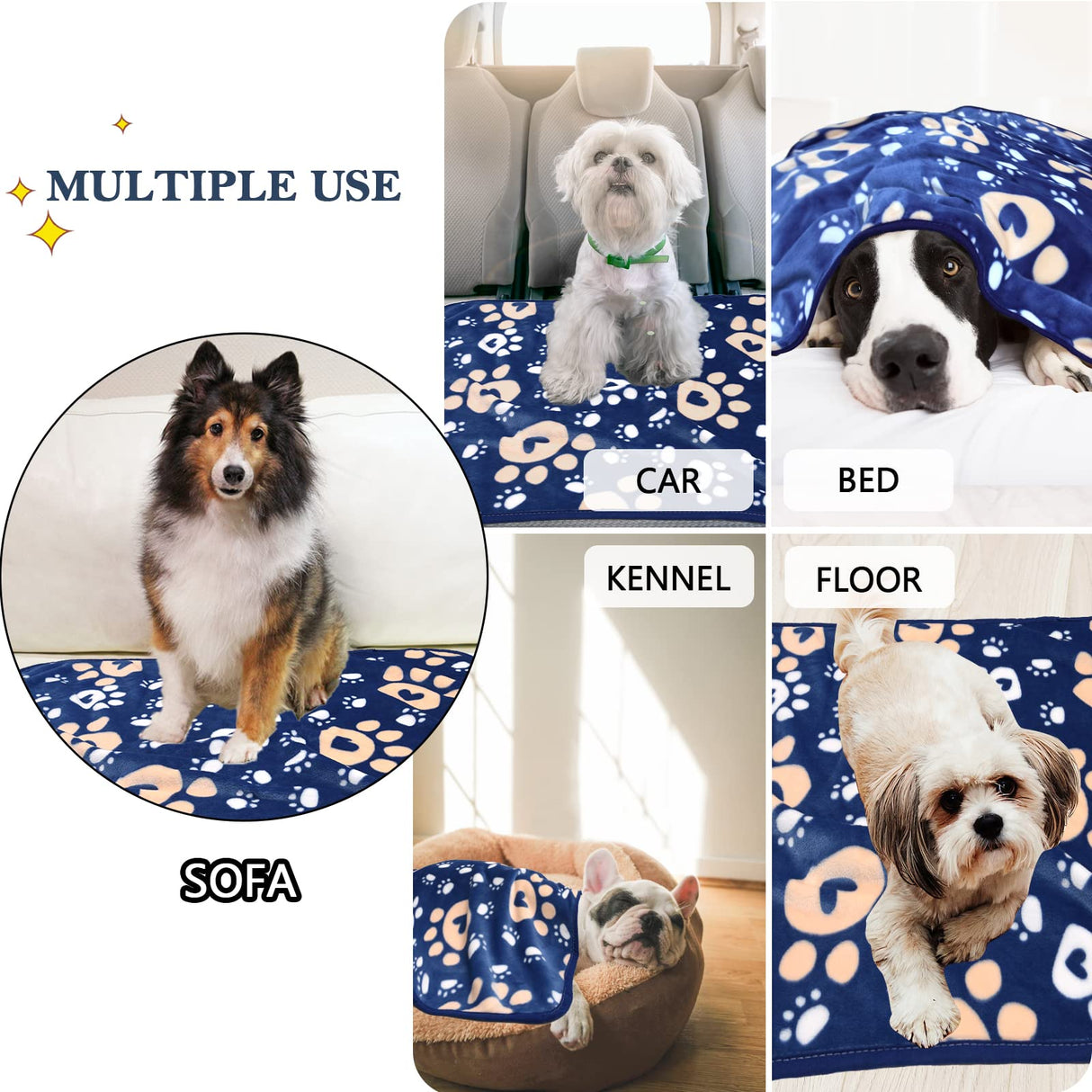 AHOOCUSTOM Dog Blanket, Soft Fleece Dog Blankets for Extra Large Dogs, Fluffy Flannel Pet Cat Puppy Blanket Mat Cover for Bed Couch, Cute Paw Print Throw Blanket for Dogs, Blue 80"X60"