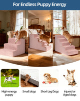 Vfrog Dog Stairs for Small Dogs,17.5" H,4-Step Dog Steps Ramp for Bed and Couch with High Density Foam,Non-Slip Pet Steps for Dogs and Cats,Pet Stairs with a Washable Cover,Pink