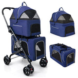 Petmolico Double Pet Stroller for 2 Cats/Dogs Strollers,2 Detachable Cat Carrier,No-Zip Double Pet Travel Storller for Small/Medium Dogs(Blue&Black)