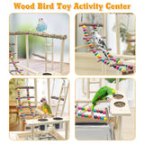 Hamiledyi Bird Playground Parrots Wood Perch Stand Cockatiel Playground Bird Play Gym Colours Climb Ladders Swing Chewing Toys with Parakeet Feeding Cups Exercise Activity Center for Lovebirds Conure