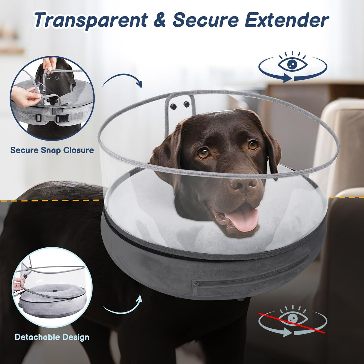 BARKLESS Inflatable Dog Cone, Protective Dog Surgery Collar to Stop Licking Biting Wounds, Patented Soft Donut Cone with Clear Shield, Adjustable Blow-up Collar for Surgery Recovery (Grey, XL)