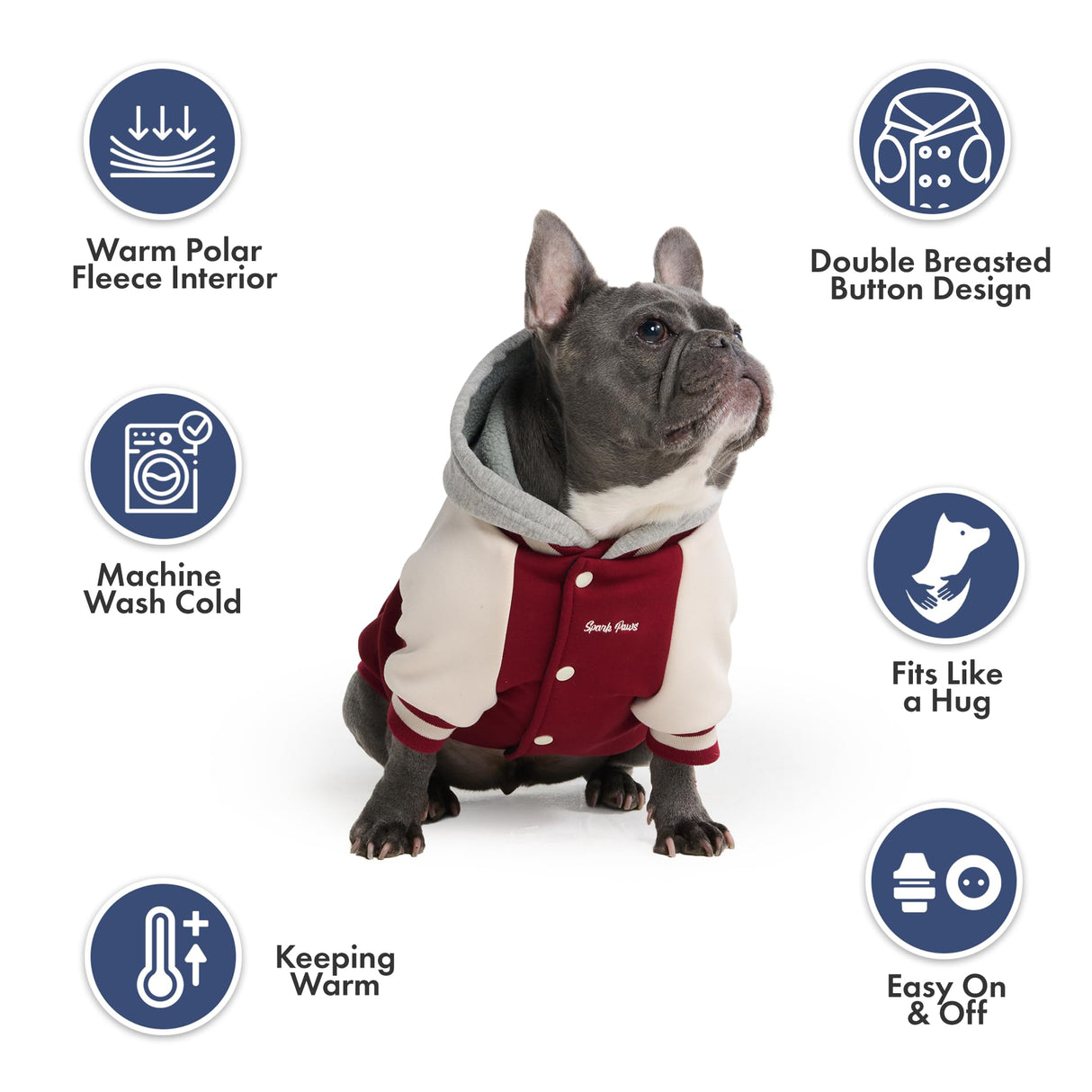 Spark Paws Varsity Dog Hoodie – Premium Dog Sweater for Small, Medium, and Large Dogs | Warm Clothes for Pets, Winter Jacket Alternative - Red - M