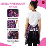 Ladybird Line 614 Unisex Pink and Purple Paw Print Waterproof Pet Grooming and Styling Apron, Hair and Bleach Resistant, 2 Front Pockets and Adjustable Neckband and Mesh Lined for Comfort
