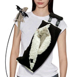 Adjustable Fluffy Bearded Dragon Sling Carrier Bag, Reptile Carrier with Leash Harness Lizard Cage Accessories for Small Animal, Ferrets, Squirrel, Hamsters,Parrot (Black)