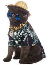 Impoosy Hawaiian Dog T Shirts Pet Summer Clothes Cat Sunglasses Funny Straw Hat Kitten Costumes with Gold Chain Collar (Medium,Black)