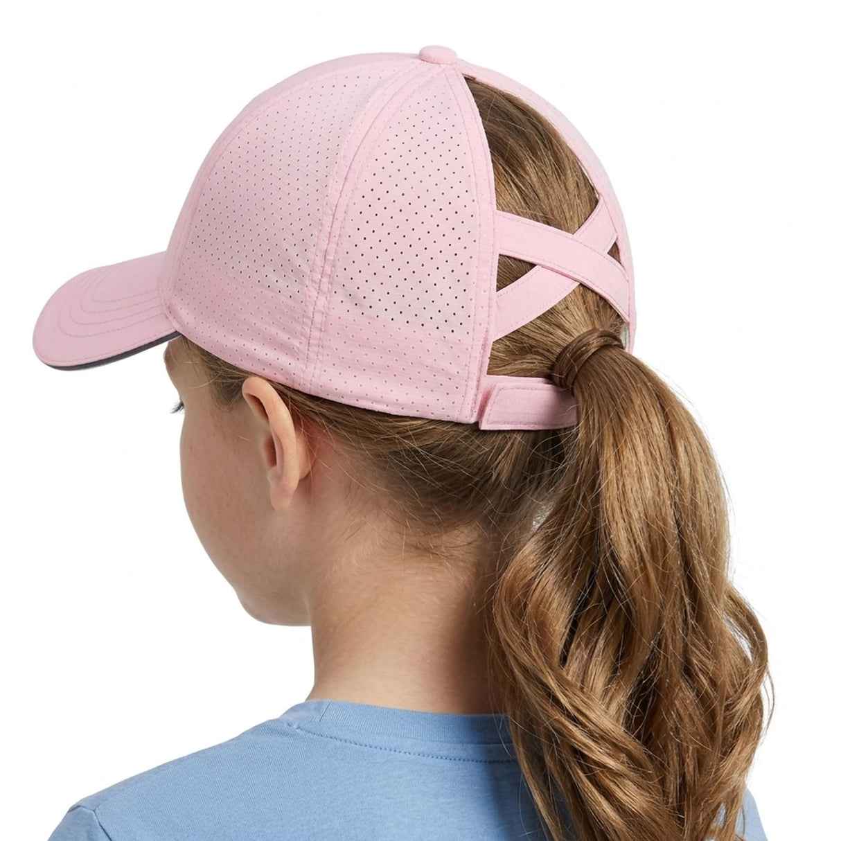 Girls Criss Cross Ponytail Hat Mesh Baseball Cap Kids Quick Dry Ponycap Hats Outdoor Summer Sports Hat Age 7-12