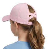 Girls Criss Cross Ponytail Hat Mesh Baseball Cap Kids Quick Dry Ponycap Hats Outdoor Summer Sports Hat Age 7-12
