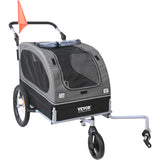 VEVOR Dog Bike Trailer, Supports up to 88 lbs, 2-in-1 Pet Stroller Cart Bicycle Carrier, Easy Folding Cart Frame with Quick Release Wheels, Universal Bicycle Coupler, Reflectors, Flag, Black/Gray