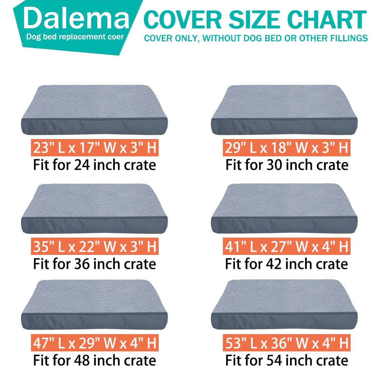Dalema Dog Bed Cover 53L x 36W x 4H Inch,Heavy Duty Durable Waterproof Fluffy Soft Short Plush Replacement Dog Bed Covers,Washable Removable Pet Bed Mattress Cover with Zipper.Grey