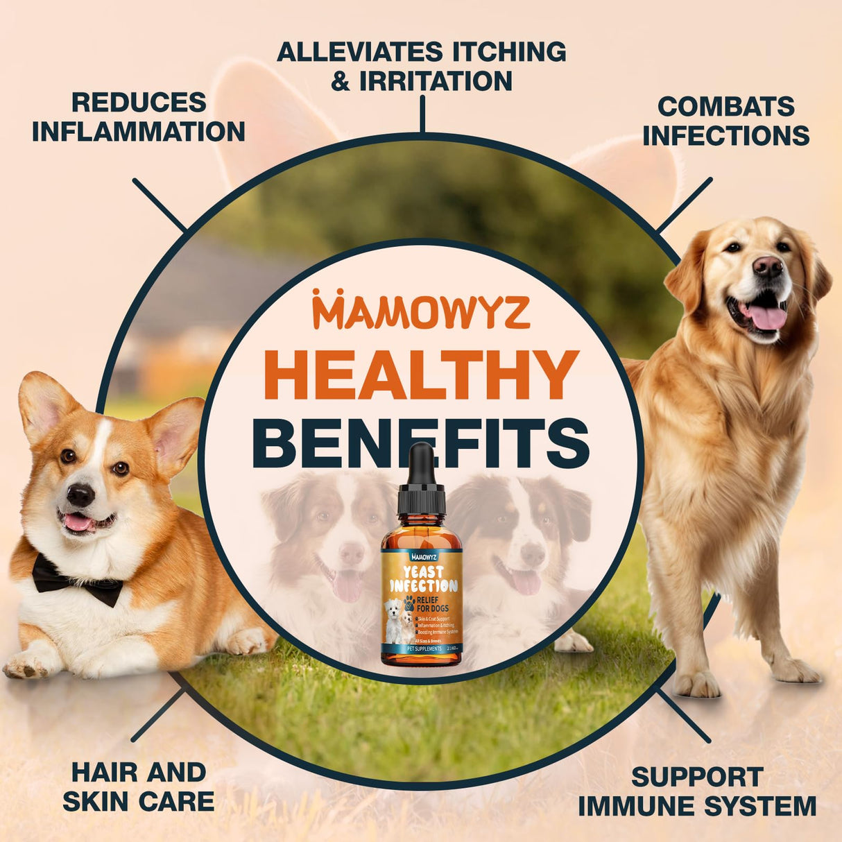 Dog Yeast Infection Relief - 60ml Herbal Pet Supplement, Soothes Itching & Odor, Supports Skin Flora Balance, Safe for Puppies to Senior Dogs, Easy-Dose Dropper