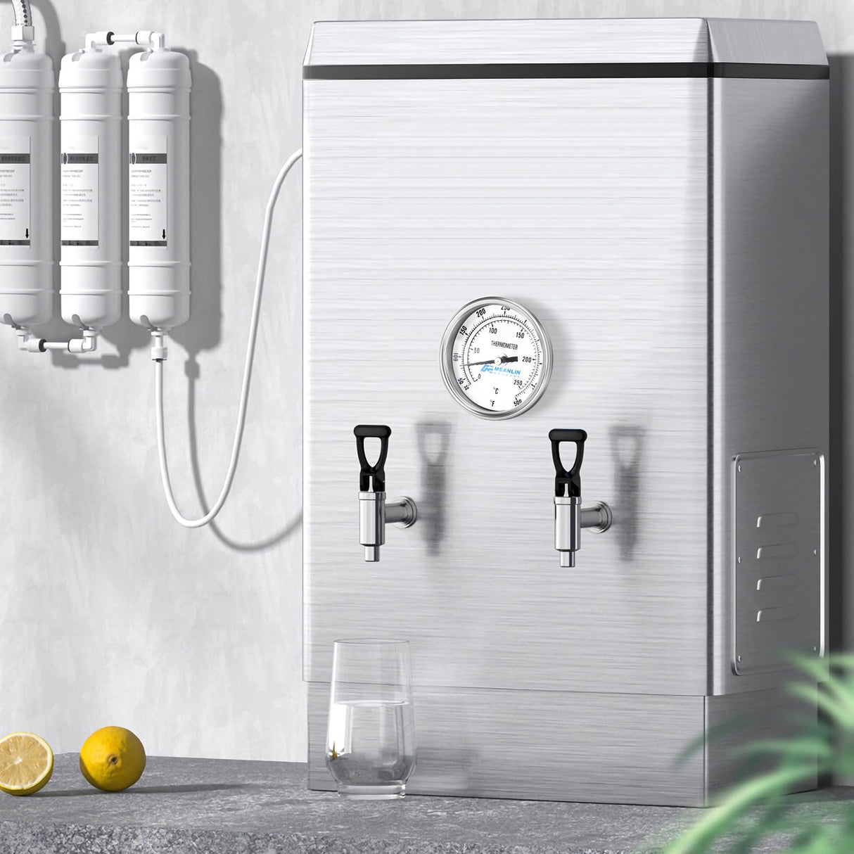 MEANLIN MEASURE 2Pcs 1/2" NPT Bimetal Thermometer for hot Water, boilers, and Pipes，3" Dial, 4" Stainless Steel Stem，Temperature Range 50-500°F/10-250°C, Accuracy 2%,Lower Mount