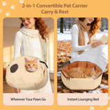 2-in-1 Convertible Pet Sling Carrier & Bed - with Breathable Mesh, Adjustable Strap & Pocket，for Travel, Vet Visit & Home Use, Up to 22lbs (KAKI)