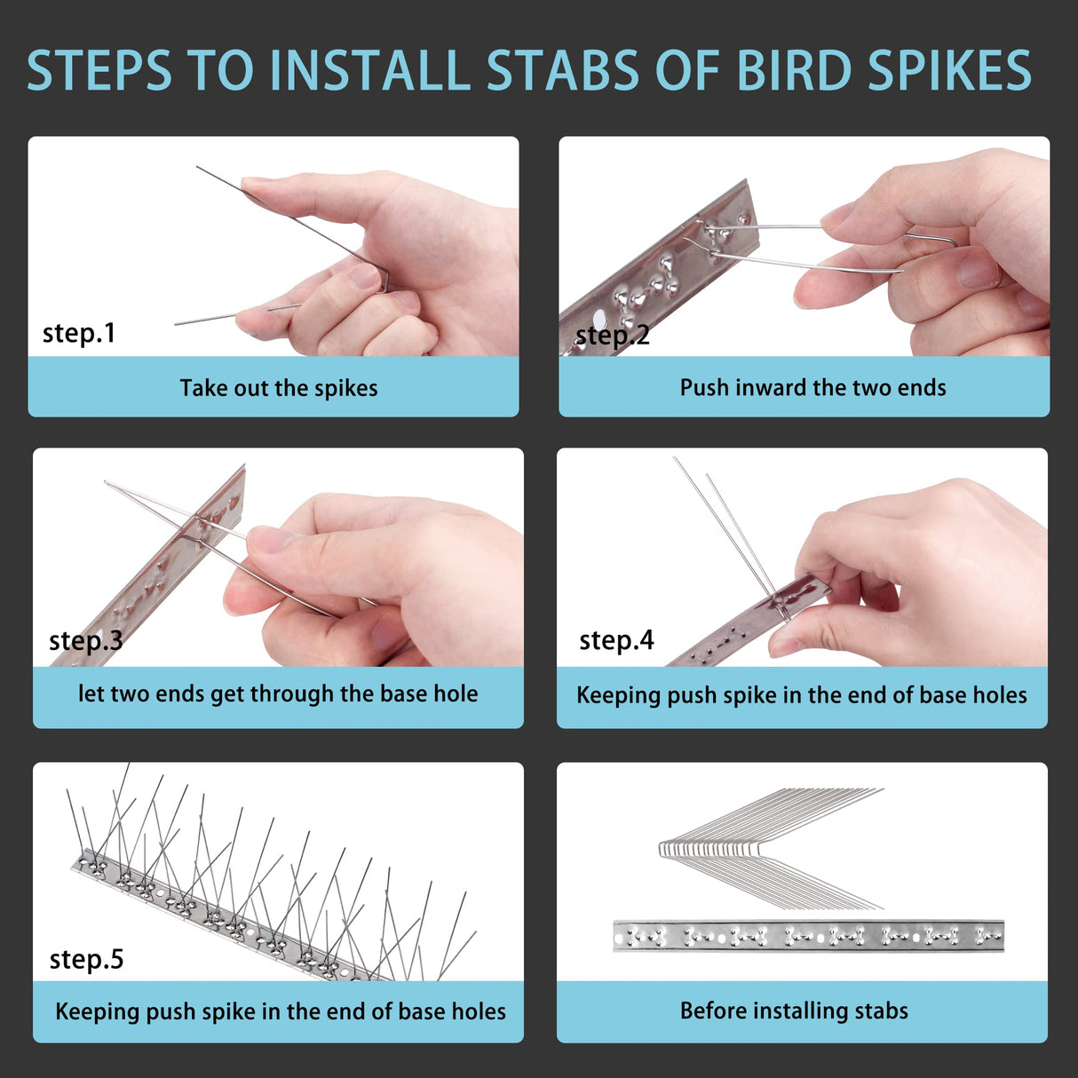 Hausse Stainless Steel Bird Spikes 17 Pack, Squirrel Small Birds Pigeons Crows and Woodpeckers Deterrent Devices Bird Repellent Spikes, Assemble Easily Covers 17 Feet for Outdoor Wall Fence