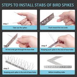 Hausse Stainless Steel Bird Spikes 17 Pack, Squirrel Small Birds Pigeons Crows and Woodpeckers Deterrent Devices Bird Repellent Spikes, Assemble Easily Covers 17 Feet for Outdoor Wall Fence