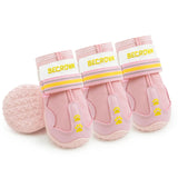 BECROWM Waterproof Dog Boots-Anti-Slip Dog Shoes with Paw Embroidery,Reflective Straps,for Rainy/Snowy/Muddy Days,Outdoor Walking (Pink, #4 (width2.36inch) for 33-44 lbs)