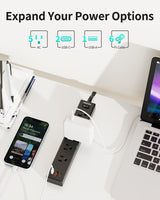 HOPOW Flat Plug Power Strip, 6 Ft Ultra Thin Extension Cord, Surge Protector with 5 Outlets & 3 USB Ports (2 USB C), 1700 Joules, Wall Mount, Desktop Charging Station for Home Office Dorm, Black
