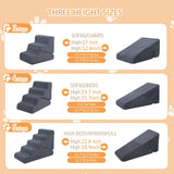 PRIMEPATIO Dog Ramp for Bed, 20" H Dog Stairs for High Bed, 2 in 1 Pet Steps for Small Dogs, 4-Step Foldable Transformable Large Cats Ramp to Get on Couch, Non-Slip Balanced, Grey