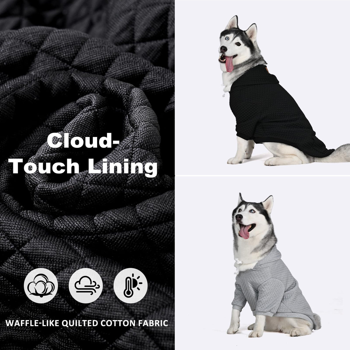 2 Pack Dog Hoodie for Medium Large Small Dogs, Soft Warm Dog Sweater Jackets Winter Fall Pet Hooded Clothes Custume Dogs Sweatshirt with Leash Hole and Pocket, Black ans Grey, ML