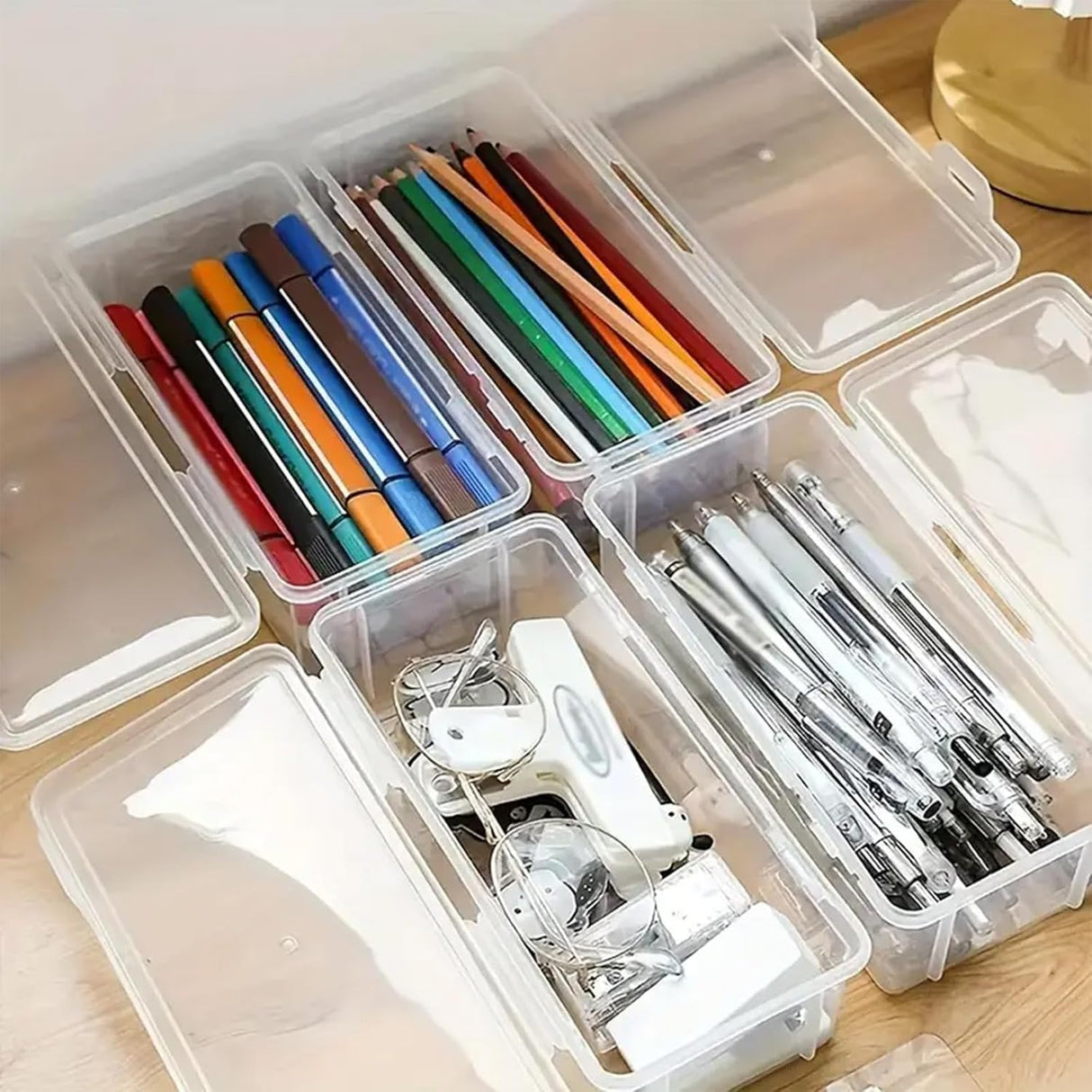 2Pcs Plastic Pen Holder,Capacity Pencil Boxes Clear Holder for Desk Office Desk Organizer Accessories