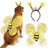 Wodison Bee Dog Headband and Wings Costume Set, Bee Wings Headband Accessories for Large Dog Halloween Christmas Birthday Festival Party Cosplay