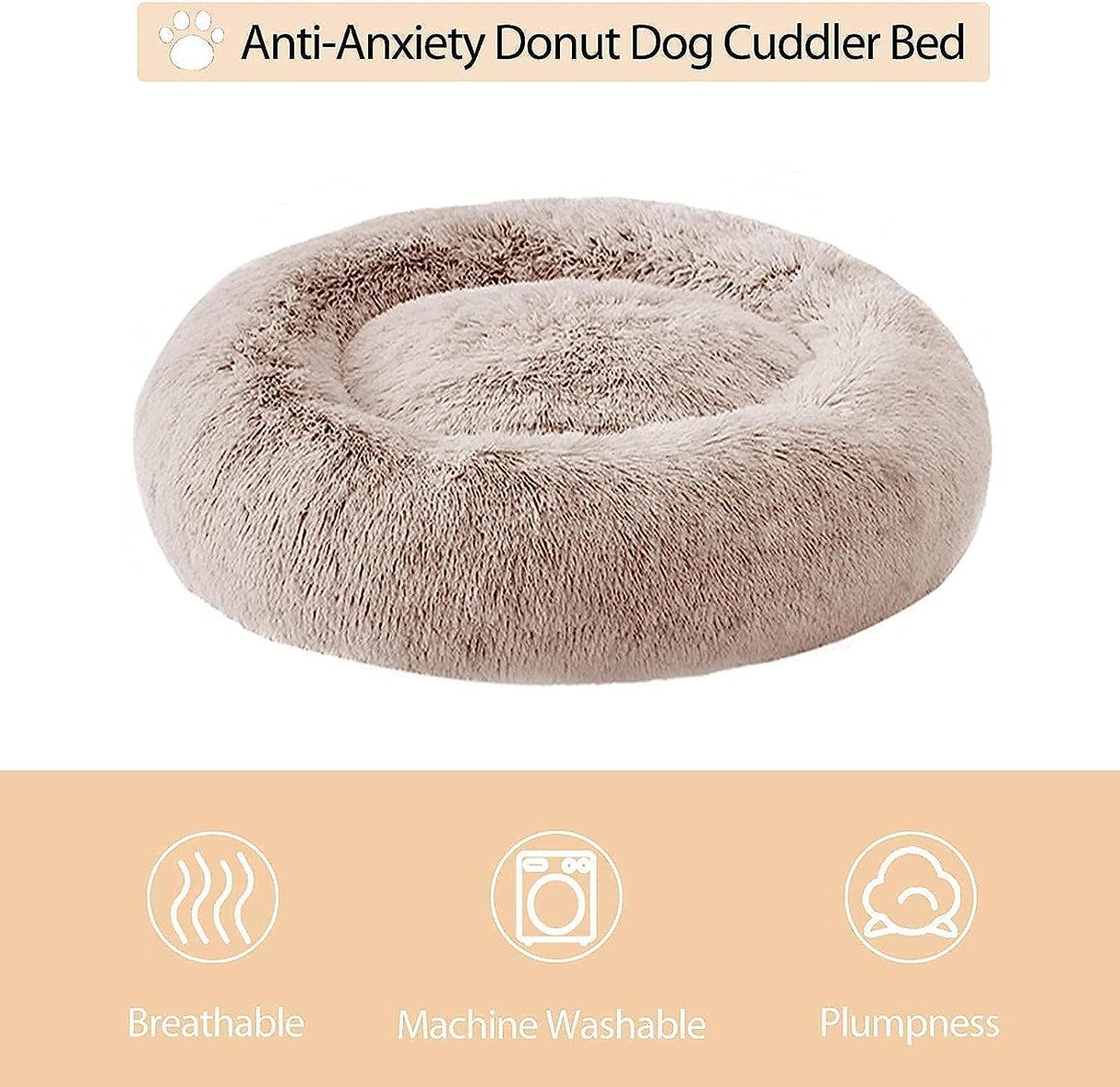 WNPETHOME Calming Dog Beds for Large Dogs, Anti-Anxiety Donut Large Pet Bed, Fluffy Faux Fur Plush Dog Bed，Warming Cozy Soft Round Lagre Dogs Bed for Pet, Cat Cuddler Cushion Bed