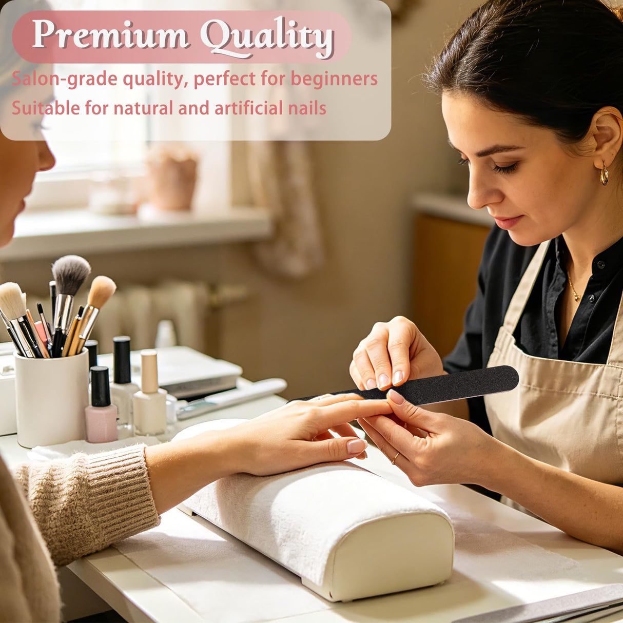 5 Rows 2 Layers 10 PCS Nail File, Red Tough PP Core, Exquisite Kraft Paper Box, Double Sided 100/180 Grit Black Emery Board Manicure Pedicure Nail Tool