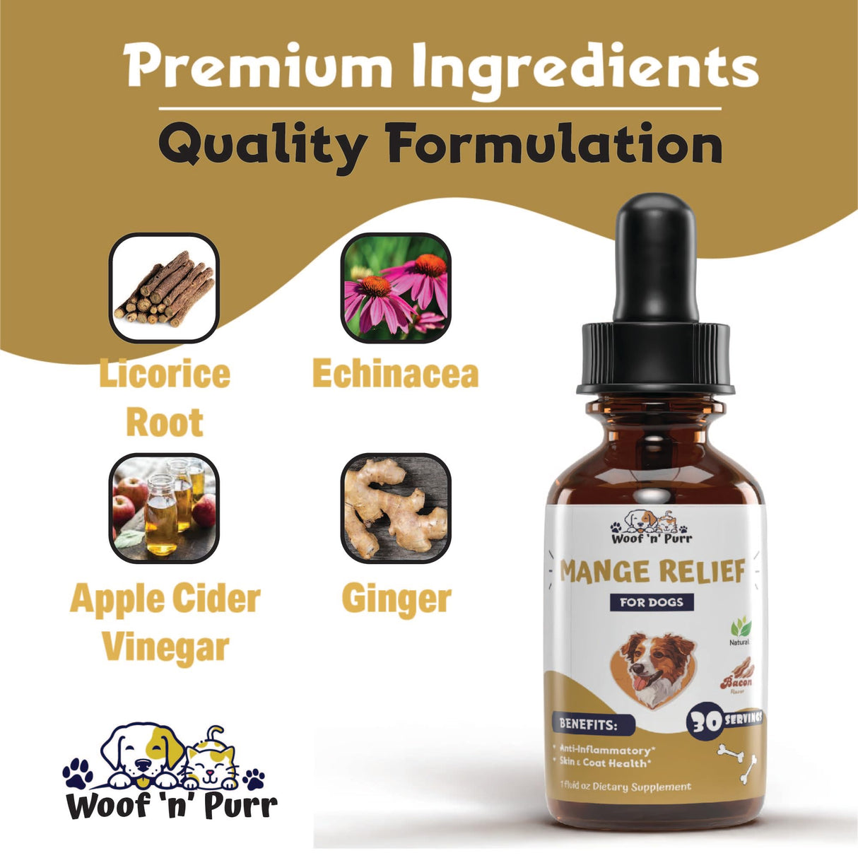 Natural Mange Treatment Dogs - Mange in Dogs Treatment - Dog Mange Treatment - Mange Treatment - Mange Treatment for Dogs - Mange Relief for Dogs - Dog Mange - Mange in Dogs - 1 fl oz - Bacon Flavor