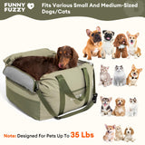 FUNNY FUZZY Waterproof Dog Car Seat for Small & Medium Dogs Up to 35lbs, Detachable & Washable Pet Booster Seat with Leash, Thick Cushion, Storage Pockets & Adjustable Straps (Green)