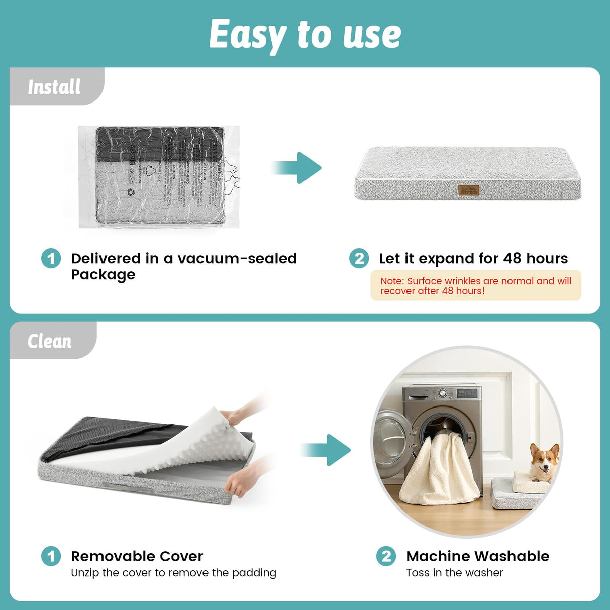 COZY KISS Big Dog Bed for Giant Dogs, Rectangular XXL Orthopedic Dog Beds Extra Large, Foam Anti-Slip Bottom Pet Mat with Washable Removable Cover, Suitable for Pet Up to 150 lbs, 54x44x4 inch, Grey