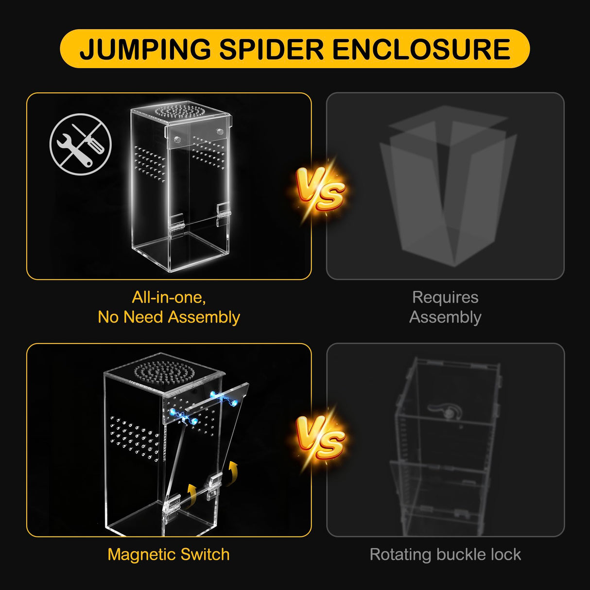 Clioran Jumping Spider Enclosure Kit,Escape Proof Reptile Tank,Praying Mantis Terrariums,Transparent Acrylic Complete Bug Habitat,Arboreal Tarantula Cribs Cage,Insect Starter Container,Critter Keeper