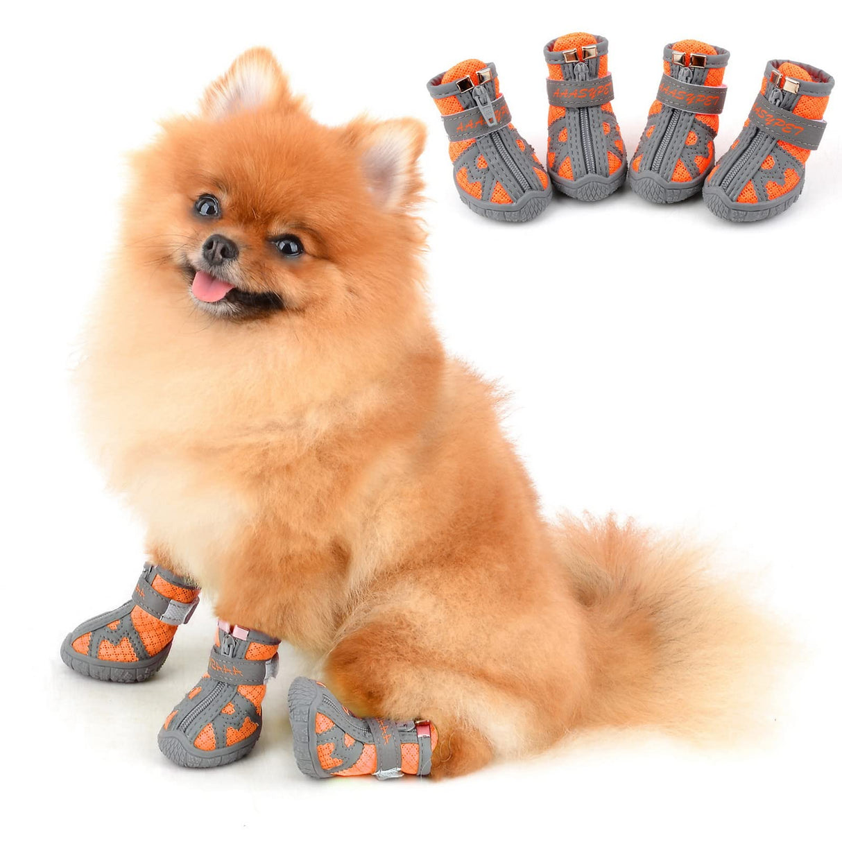 PAIDEFUL Dog Walking Shoes for Small Dogs Hot Pavement Soft Mesh Breathable Adjustable Summer Boots for Medium Dogs Pet Paw Protectors with Reflective Stripes Rubber Nonslip Sole Orange 3