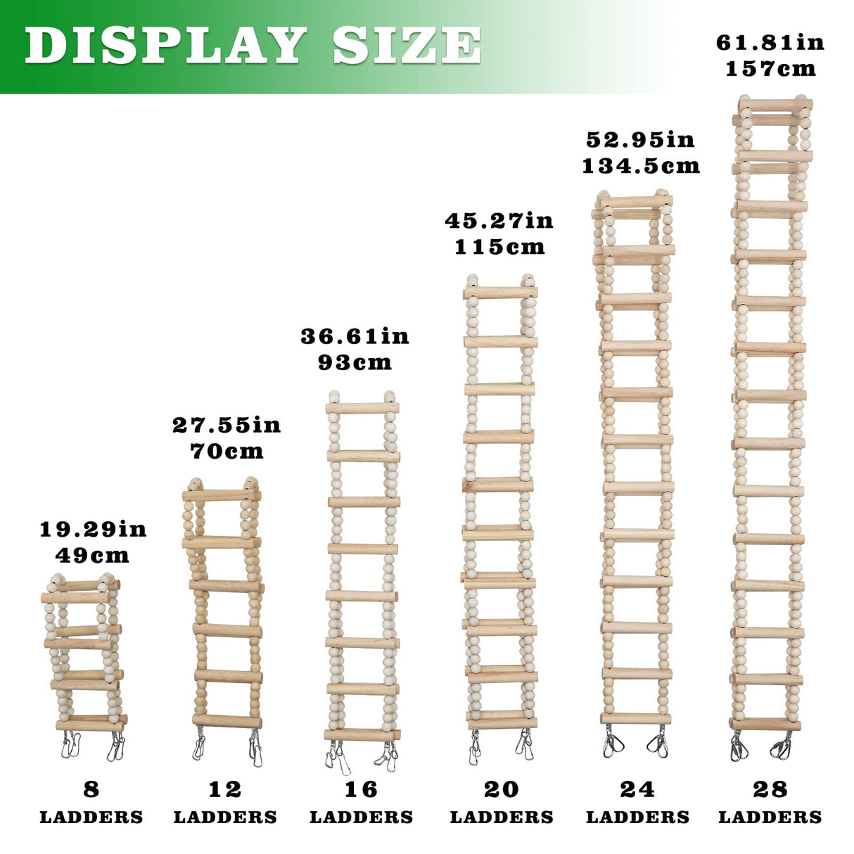 Bird Ladder Bridge, Wooden Pet Hamster Climbing & Swing Toys, Cage Accessories for Birds Rats Parrots Hamster Squirrel Sugar Gliders Parakeets Cockatiels - 20 Steps - 45.3 x 3.14 Inch