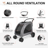 Dog Stroller for Extra Large Dogs, 4 Wheels Dog Cat Stroller, Foldable Pet Bike Trailer, Folding Carrier with Adjustable Handle, Sunroof, Rear Brake, Security Leash (Dark Grey)