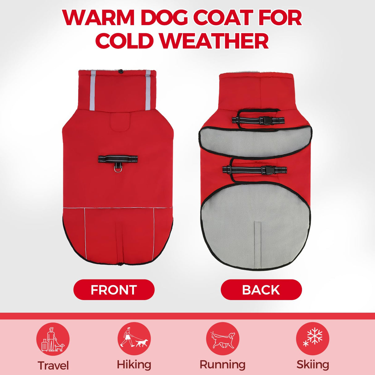 Mihachi Dog Coat for Small Dogs, Warm Dog Winter Coat Waterproof Dogs Jacket with Harness Built in Reflective Pet Fleece Vest, Puppy Cold Weather Coats Turtleneck & Windproof Dogs Snowsuit, Red S