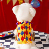 FLAdorepet Dog Circus Clown Costume with Joker Hat,Dog Cat Halloween Mardi Gras Outfit Party Jester Costumes Cosplay Apparel,Winter Pet Knitted Sweaters Clothes for Small Medium Dogs Cats,X-Large