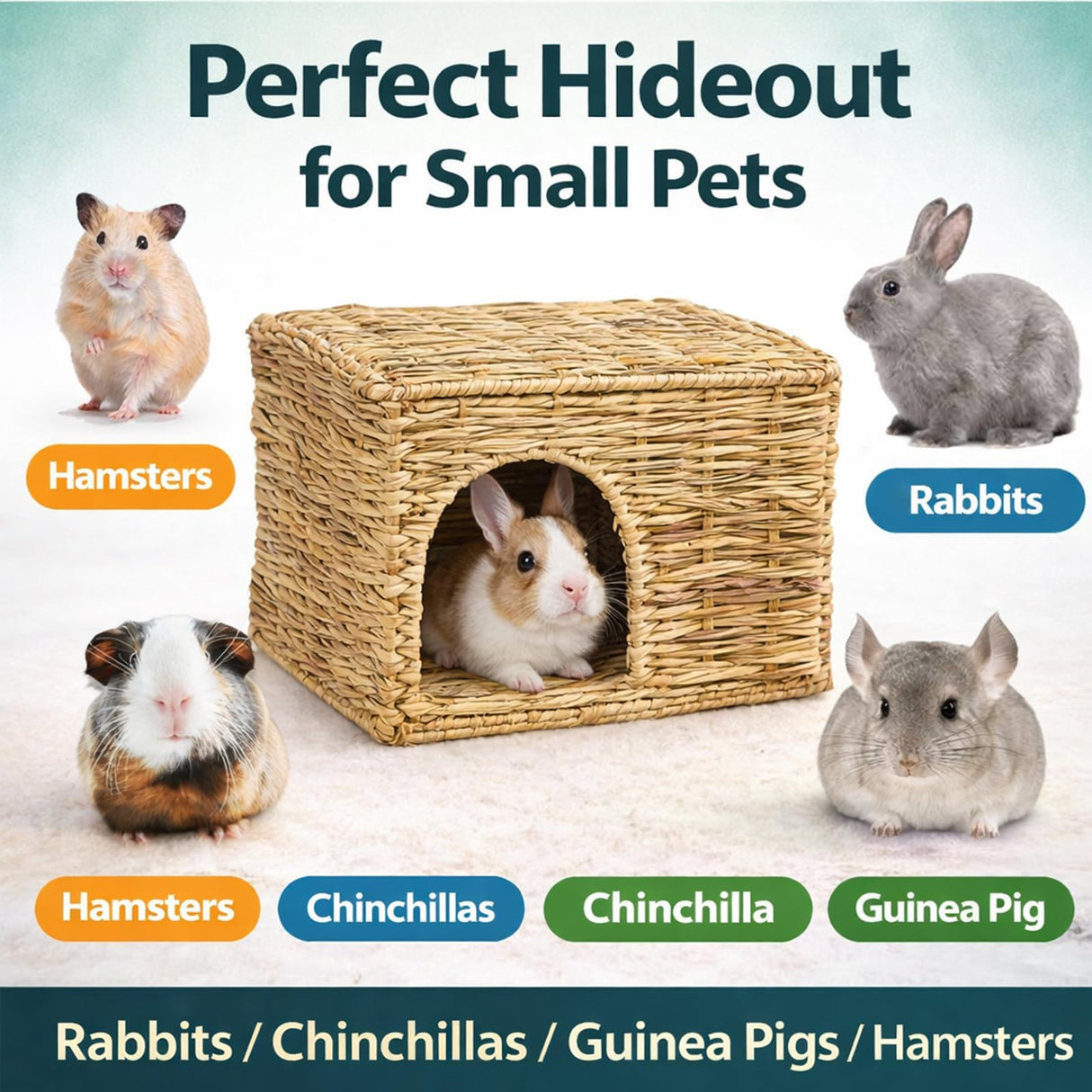 HERCOCCI Extra Large Grass House for Rabbit, Foldable & Comfortable - Small Animal Hut Play Hideaway Bed Hay Mat Chew Toy for Bunny Guinea Pig Hamster Chinchilla (2 Pack)