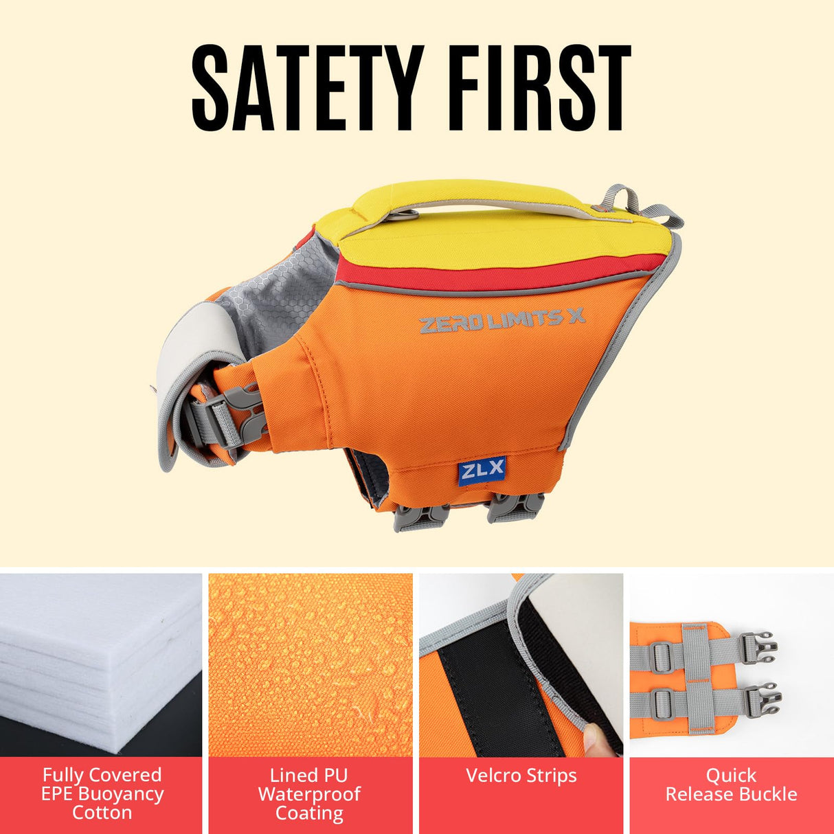 ZLX Dog Life Jacket, High Buoyancy Dog Life Vest with Secure Handle, Ripstop Lifejacket for Swimming, Boating, Water Safety, Adjustable Lightweight Floating Pet Preserver, Small, Orange